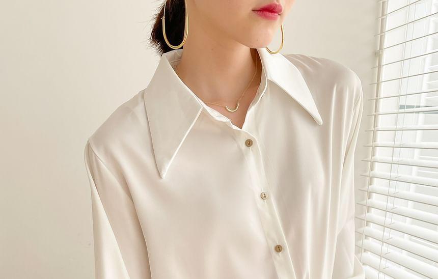 Puff-Sleeve Plain Shirt Product Image