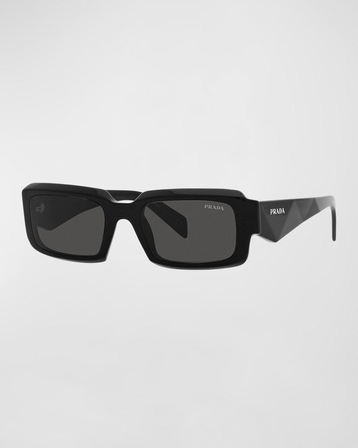 Mens Geometric Logo Acetate & Plastic Rectangle Sunglasses Product Image