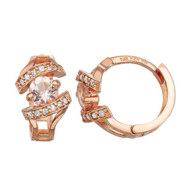 Tiara 10k Rose Gold 1/6 Carat T.W. Diamond & Morganite Huggie Hoop Earrings, Womens, Pink Product Image