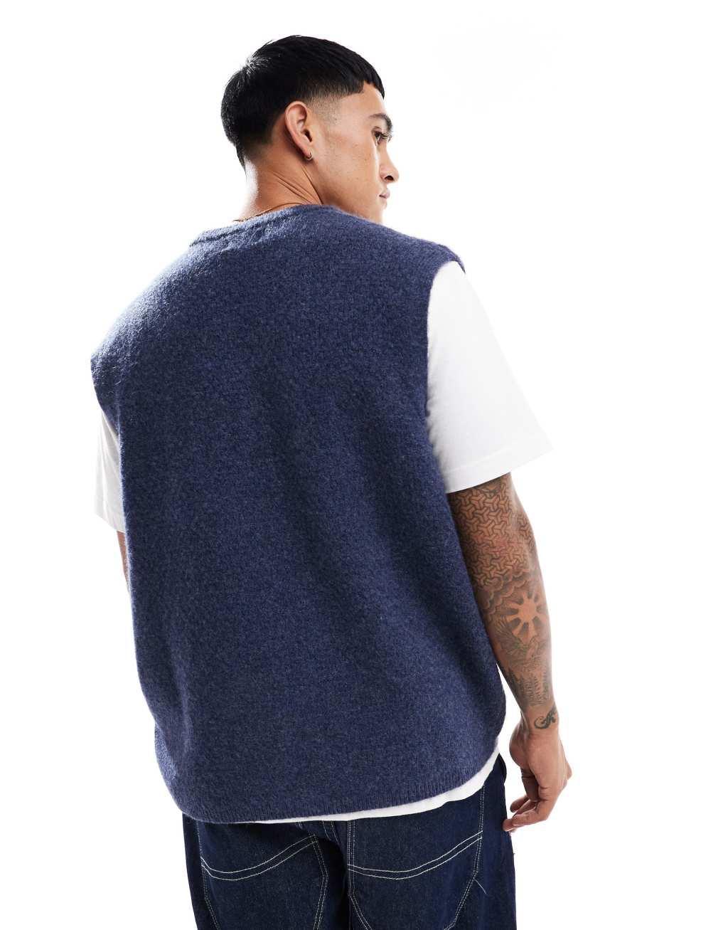 ASOS DESIGN relaxed knit cable tank in navy Product Image