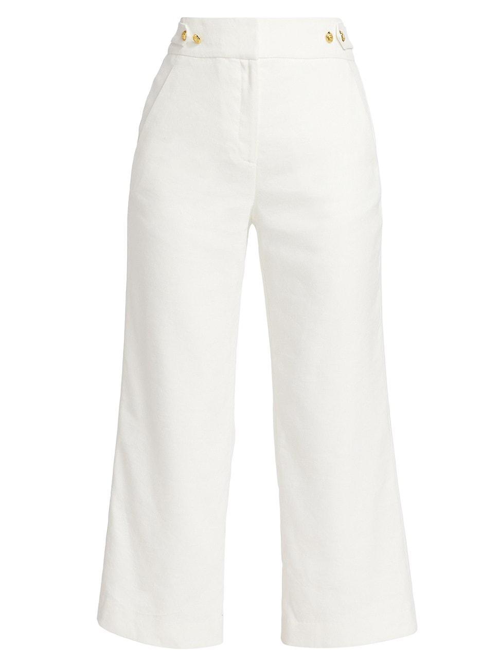 Veronica Beard Aubrie Flare Crop Linen Blend Pants Product Image