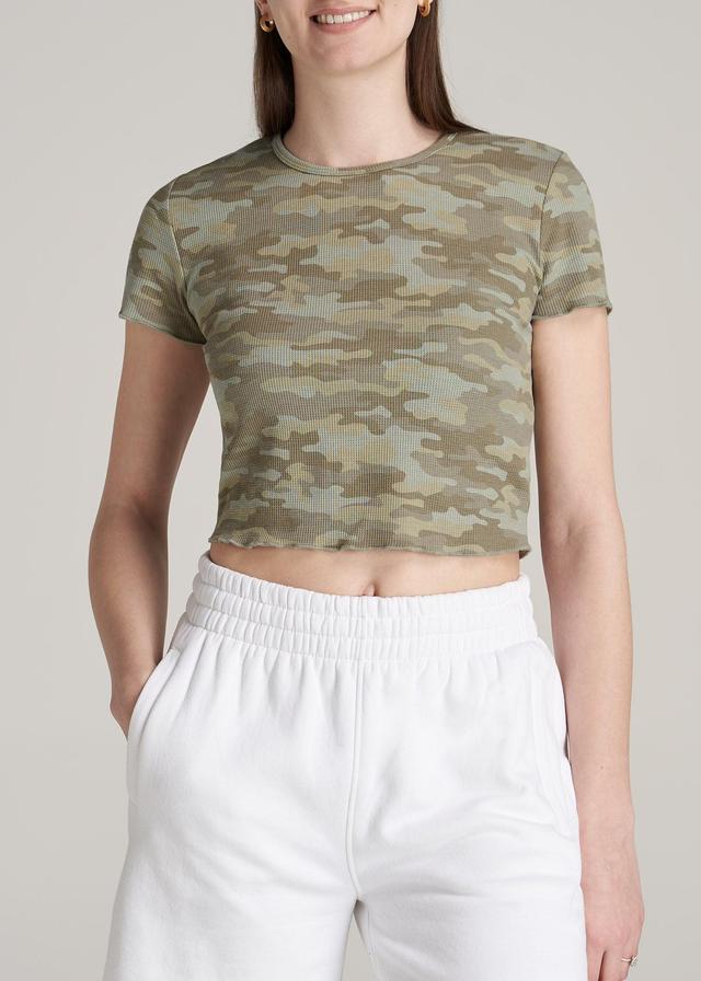 Cropped Waffle Tee in Green Camo Print - Women's Tall T-Shirts Female Product Image