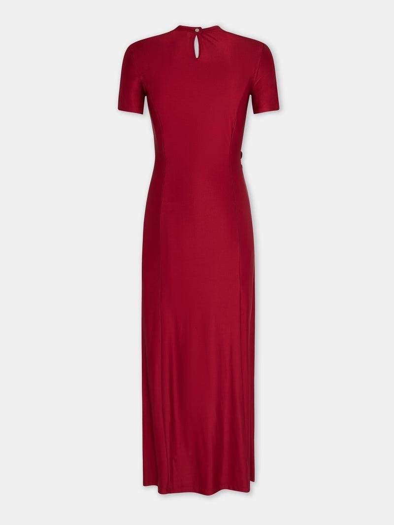 RED LONG DRAPED DRESS IN JERSEY Product Image