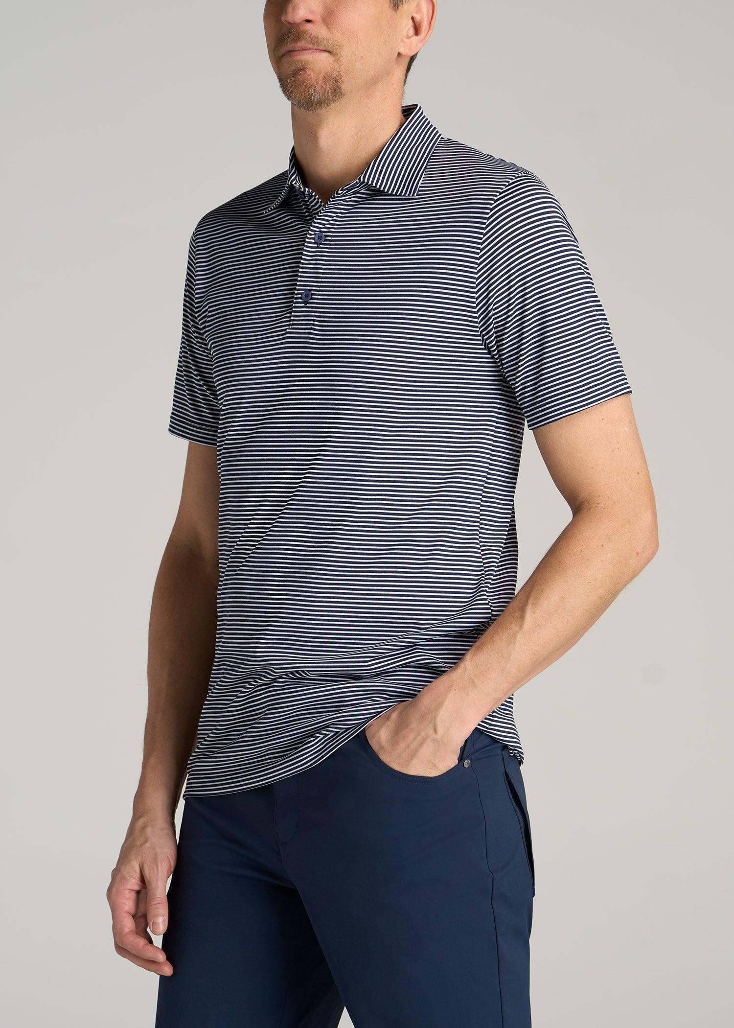 A.T. Performance Stretch Stripe Golf Tall Men's Polo Shirt in Navy Male Product Image