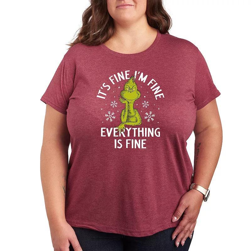 Missy Plus Size Dr. Seuss Grinch Its Fine Im Fine Graphic Tee, Womens Product Image