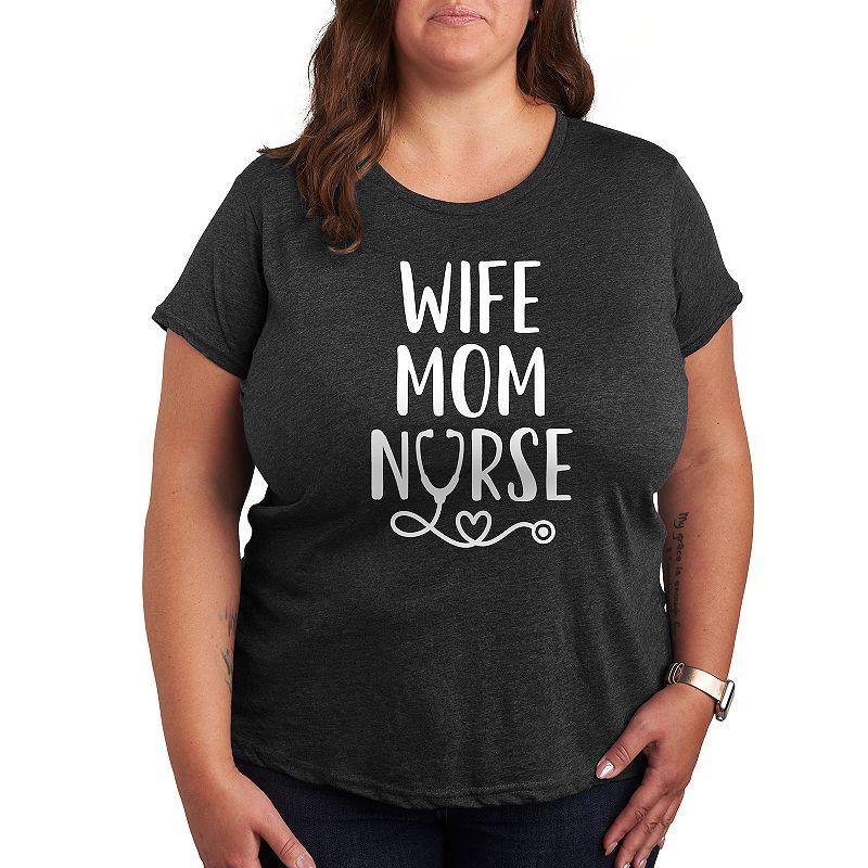 Plus Wife Mom Nurse Graphic Tee, Womens Heather Grey Product Image