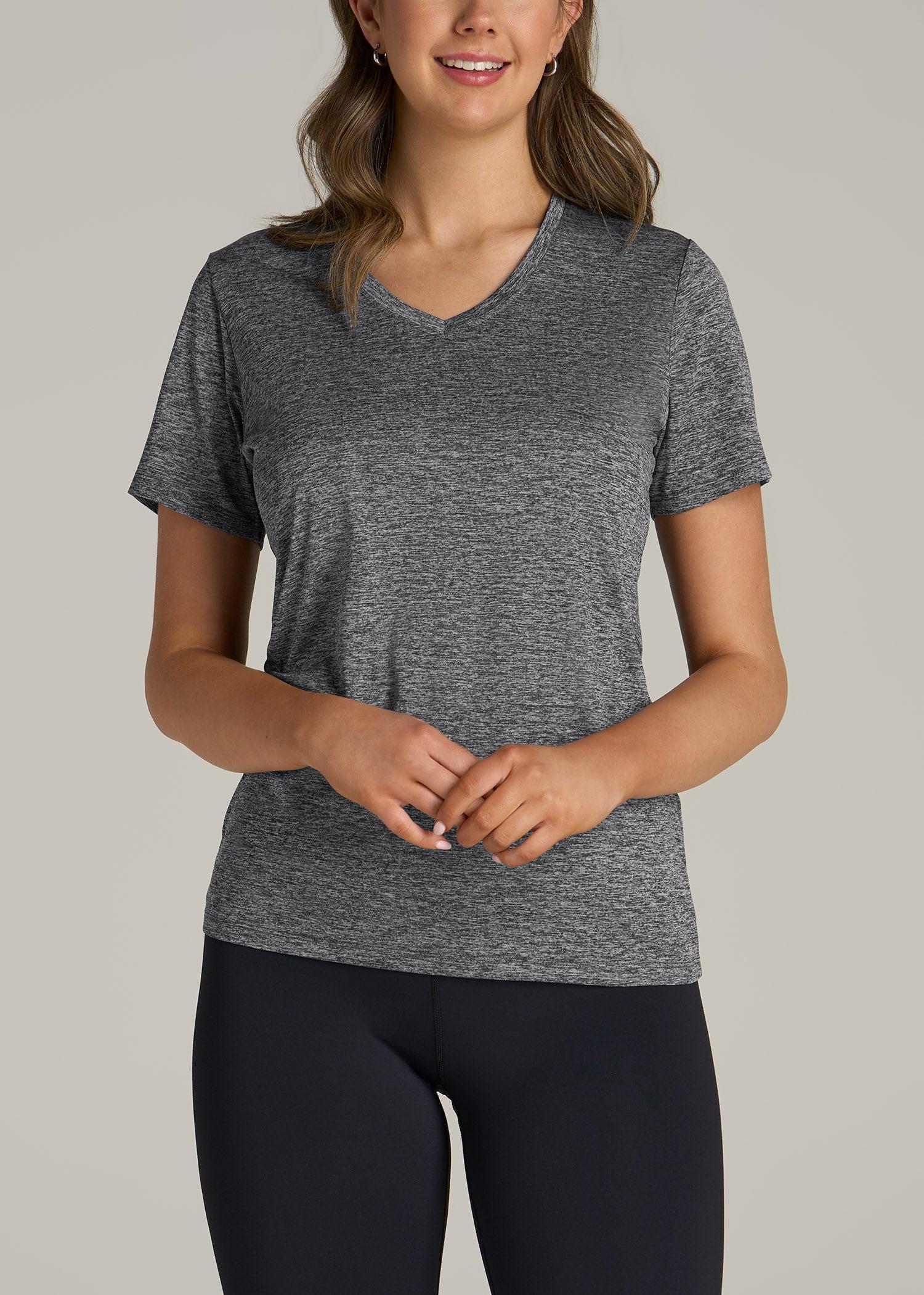 Short Sleeve Active V Neck T-Shirt for Tall Women in Grey Space Dye Product Image