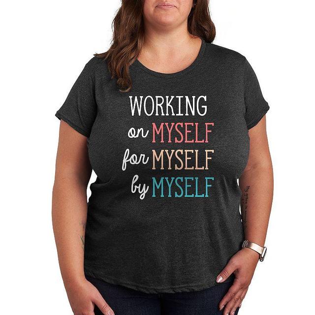 Plus Working On Myself Graphic Tee, Womens Black Product Image