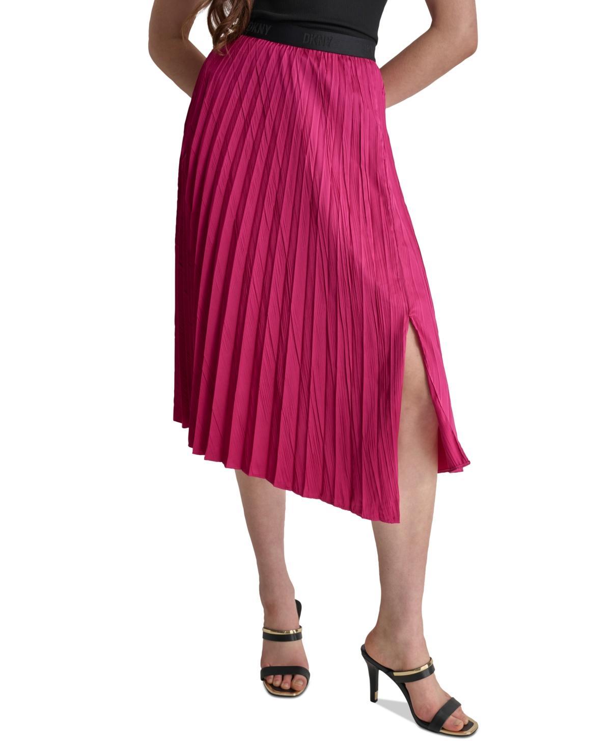 Dkny Womens Asymmetric Pleated Pull-On Midi Skirt Product Image