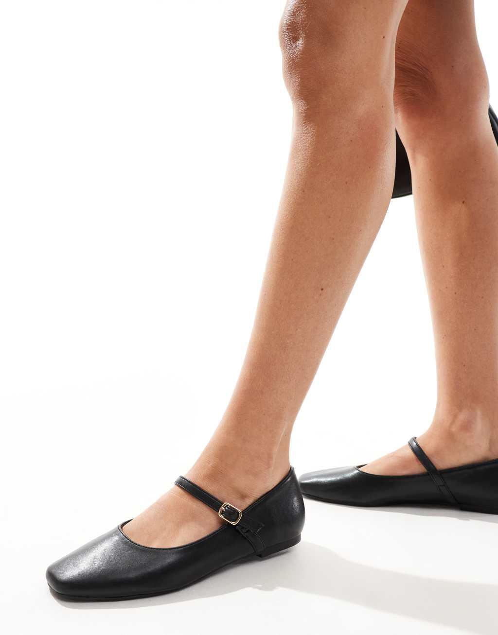 SEQWL buckle strap ballet flats in black PU Product Image