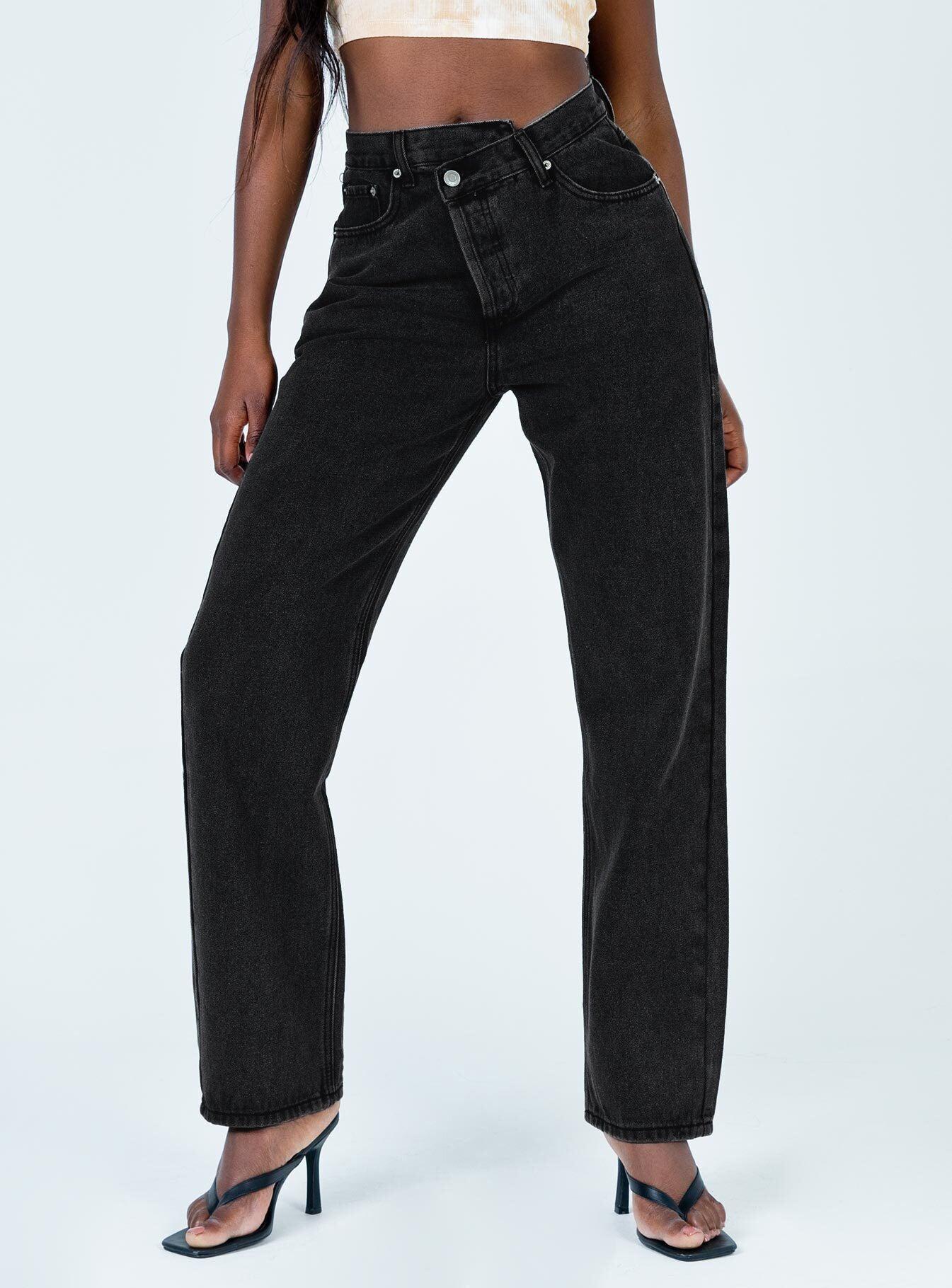 Holly Asymmetric Straight Leg Jean Black Denim Product Image