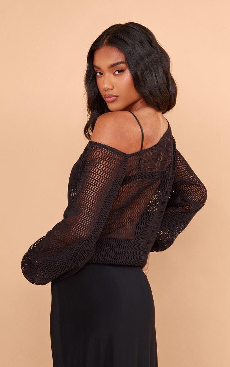 Black Textured Knit Off The Shoulder Long Top Product Image