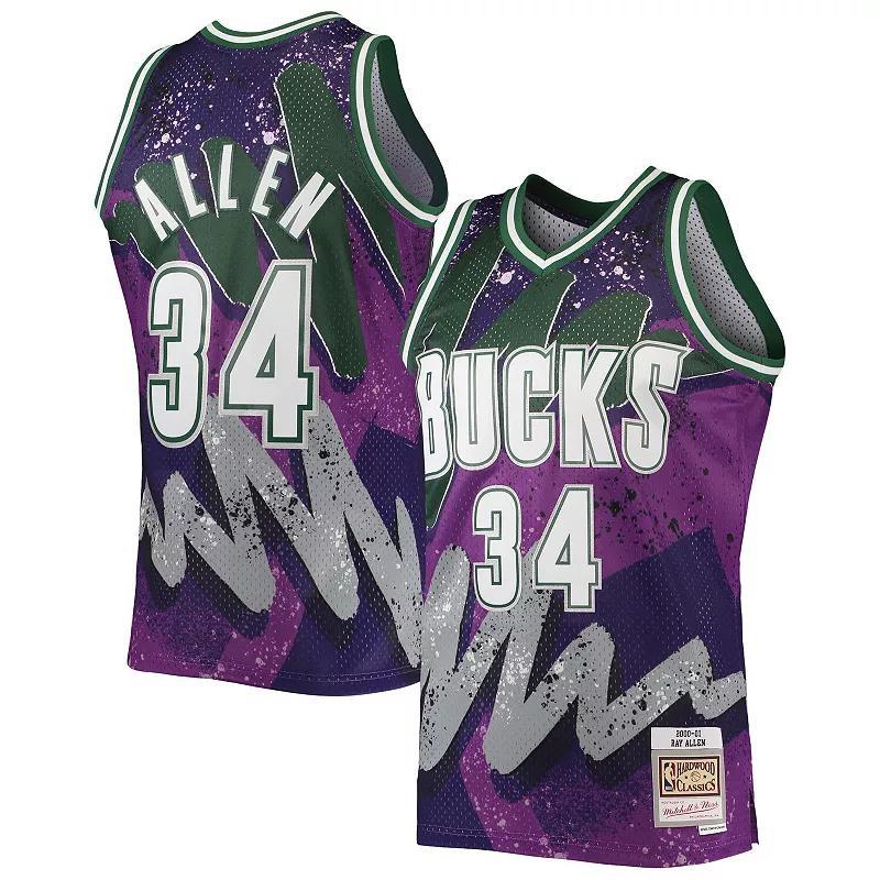 Mens Mitchell & Ness Ray Allen Milwaukee Bucks Hardwood Classics 2000/01 Hyper Hoops Swingman Jersey Product Image