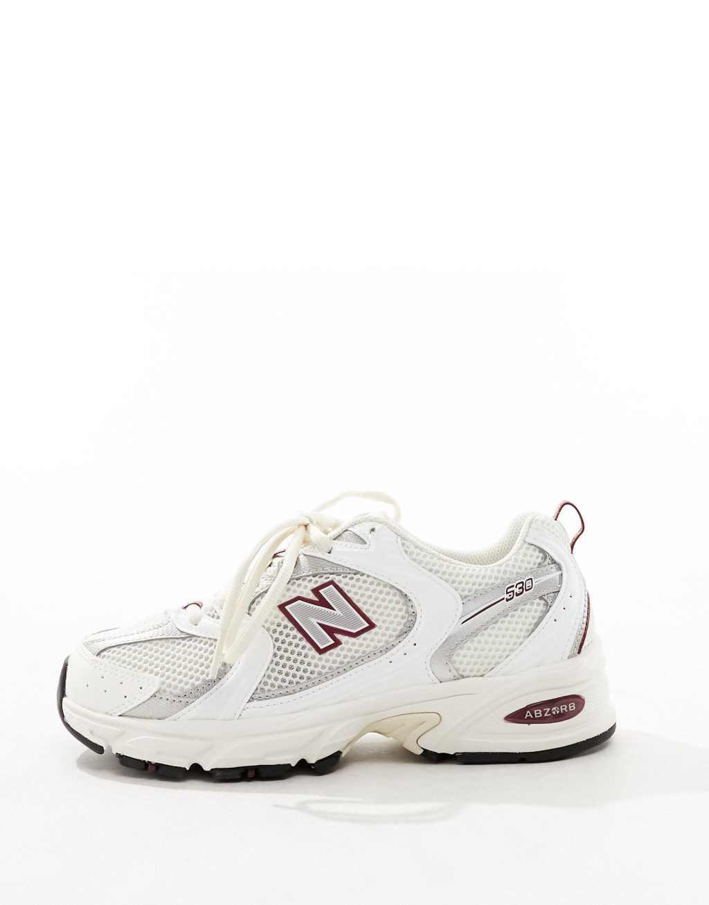 New Balance 530 sneakers in white with burgundy and silver details Product Image