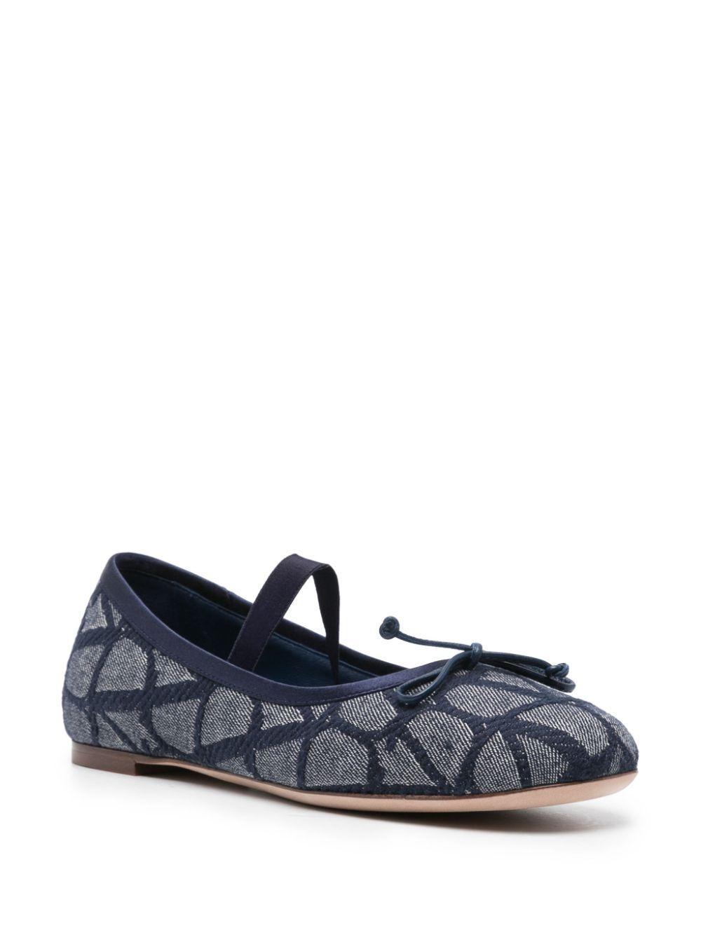 VALENTINO GARAVANI Toile Iconographe Ballerina Flat In Blue Product Image