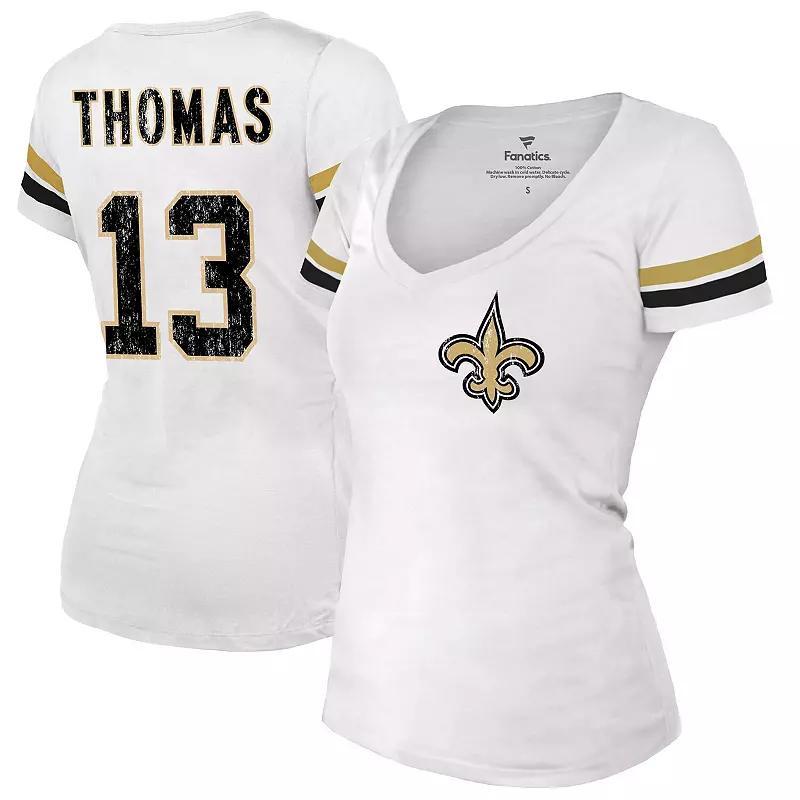 Womens Majestic Threads Michael Thomas White New Orleans Saints Fashion Player Name and Number V-Neck T-shirt product image