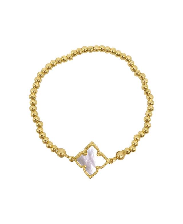 Adornia White Mother of Imitation Pearl Flower Centerpiece Stretch Gold-Tone Ball Bracelet Product Image