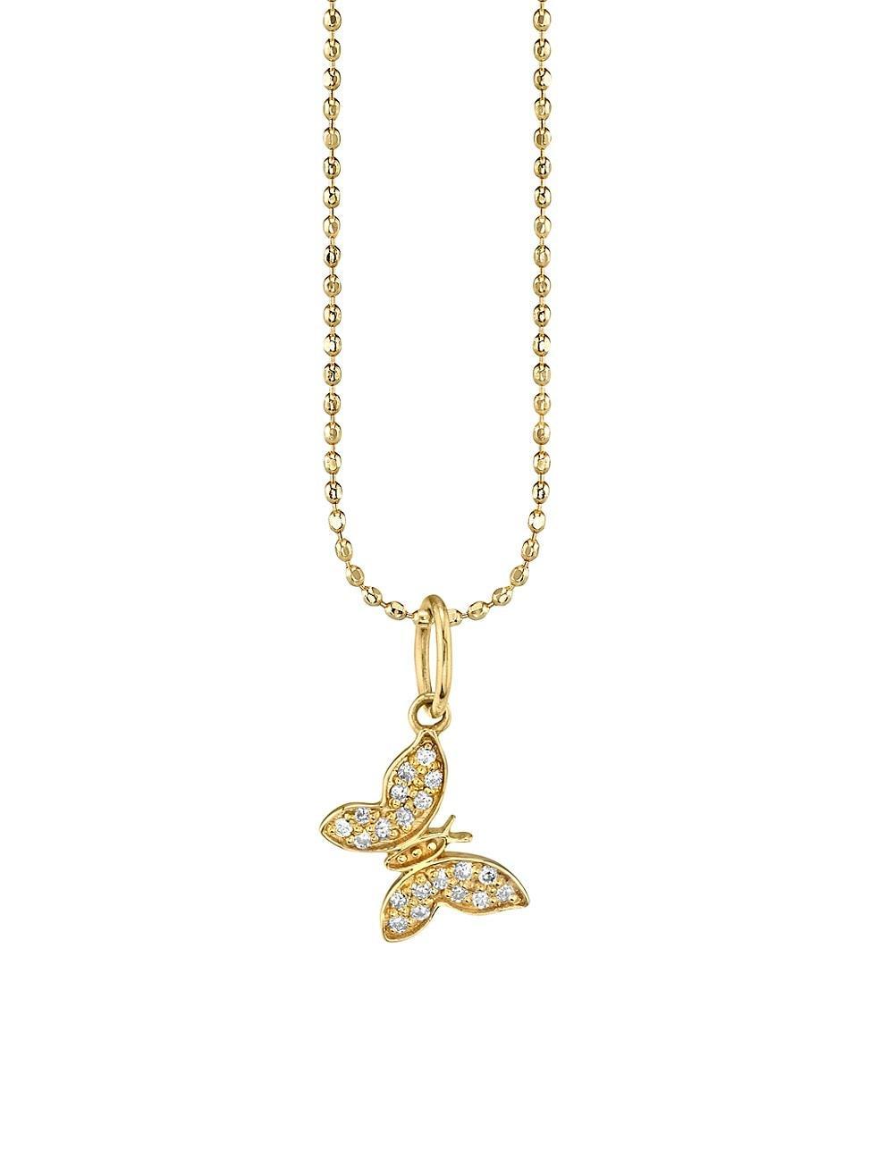 Womens 14K Yellow Gold & Diamond Pav Butterfly Charm Necklace Product Image