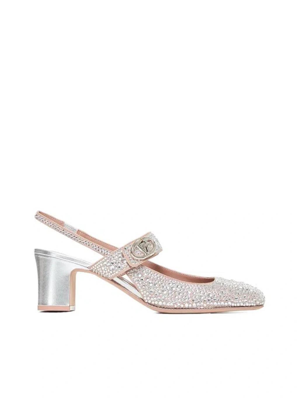 VALENTINO GARAVANI Vlogo Medallion Crystal Slingback Pumps In Silver Product Image