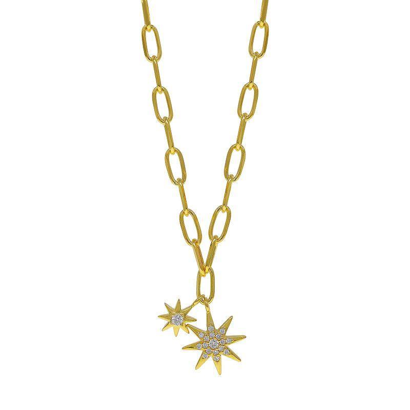 14k Gold Over Silver Cubic Zirconia Starburst Charm Necklace, Womens White Product Image