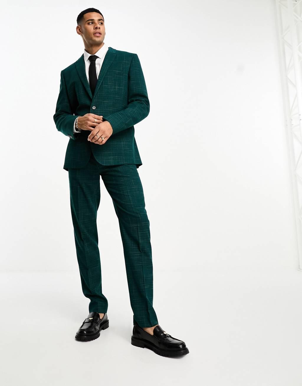 ASOS DESIGN slim suit pants in crosshatch in green Product Image