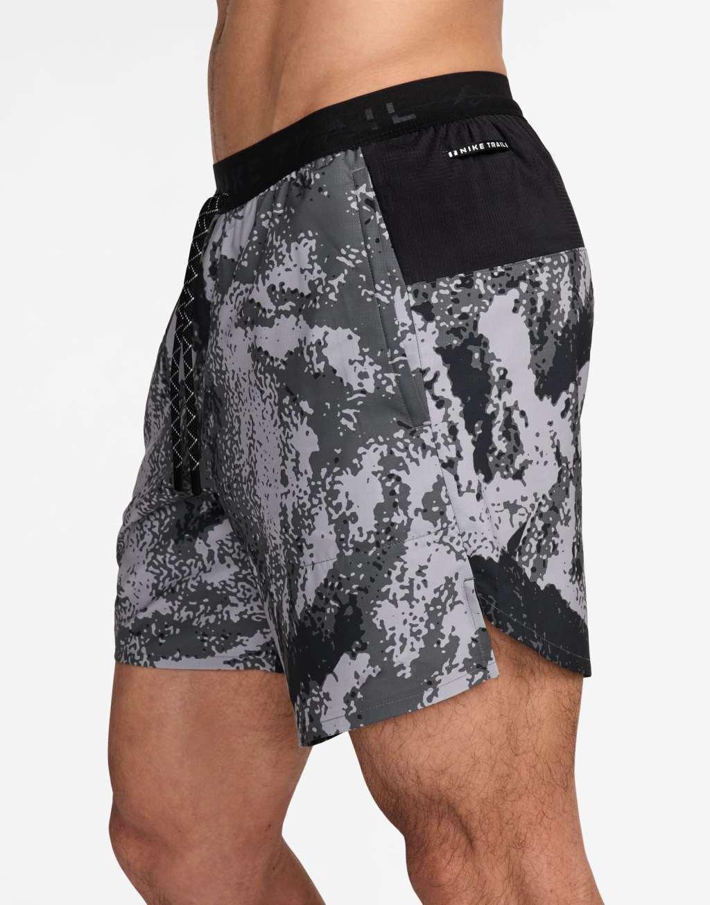 Nike Running Trail printed 7 inch shorts in gray and black  Product Image