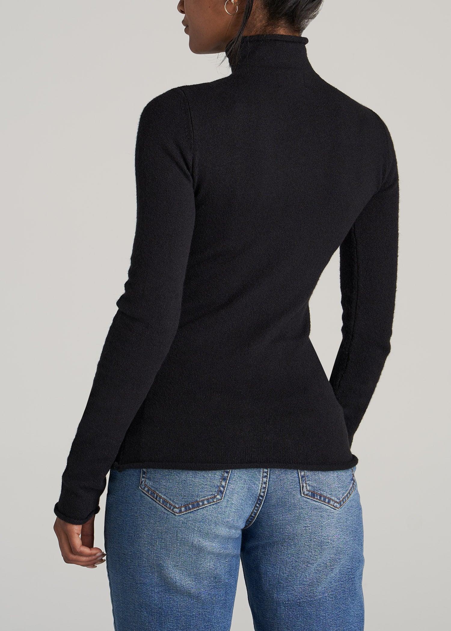 Women's Tall Rolled Mock Neck Sweater in Black Female Product Image