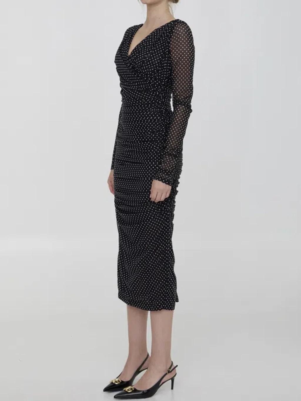 DOLCE & GABBANA Midi Dress With Polka-dot Print In Black Product Image