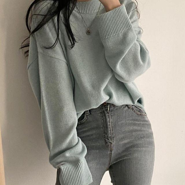 Round Neck Plain Sweater Product Image