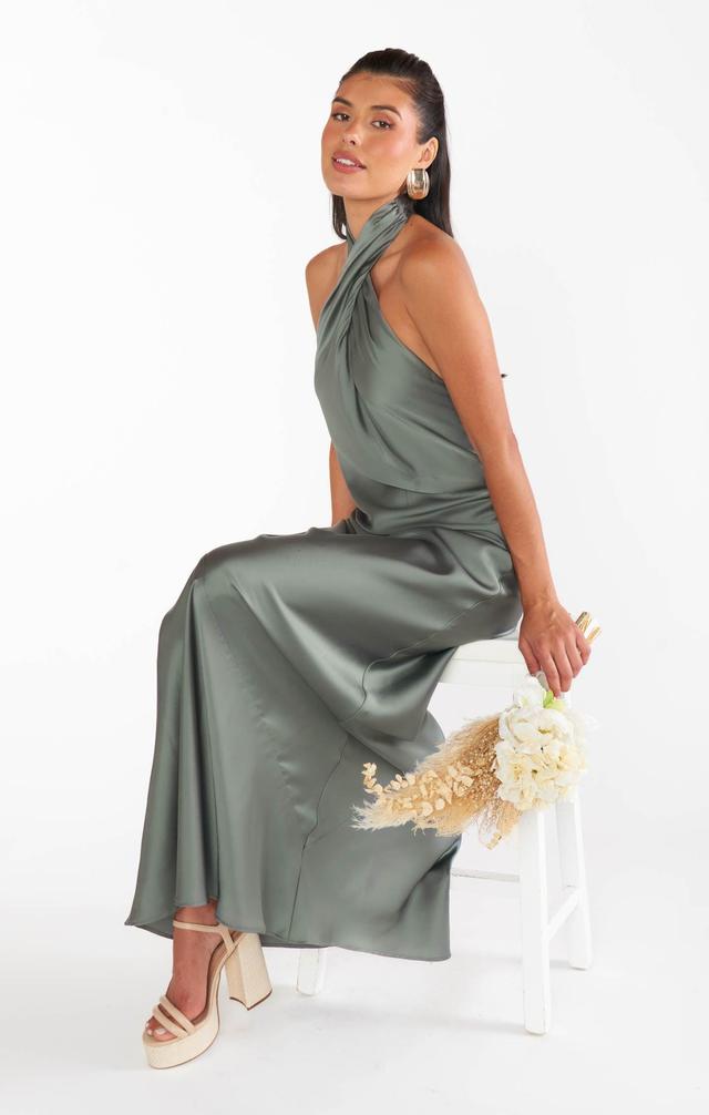 Jasmine Halter Maxi Dress ~ Deep Sage Luxe Satin Product Image