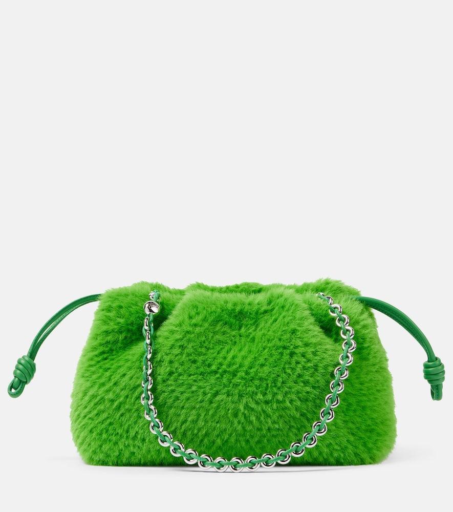 LOEWE Flamenco Small Faux Fur Bucket Bag In Tropical Green Product Image