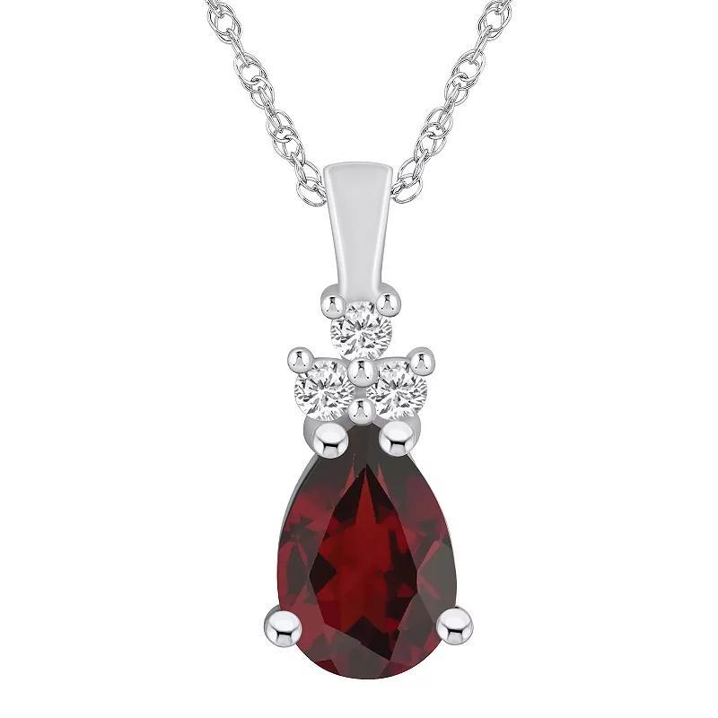 Alyson Layne 14k White Gold Pear Shape Garnet & 1/6 Carat T.W. Diamond Pendant Necklace, Womens Red Product Image