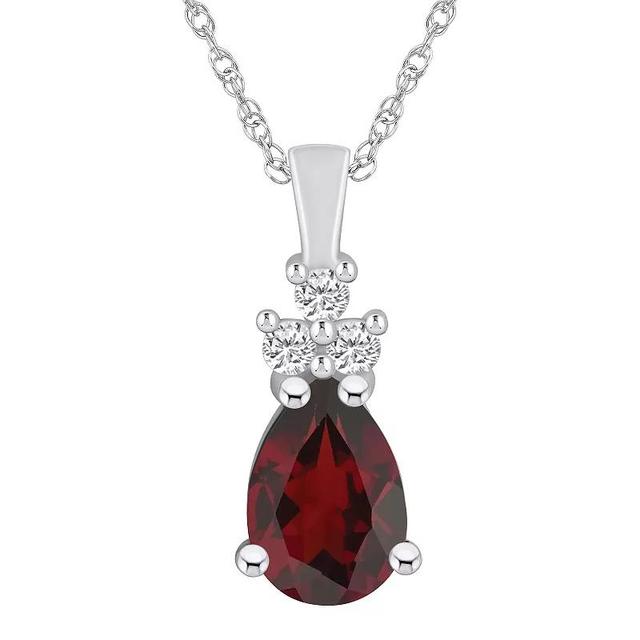 Alyson Layne 14k White Gold Pear Shape Garnet & 1/6 Carat T.W. Diamond Pendant Necklace, Womens Product Image