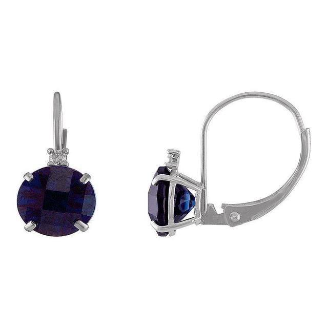 Tiara 10k White Gold Lab-Created Sapphire & Diamond Accent Leverback Earrings, Womens Product Image