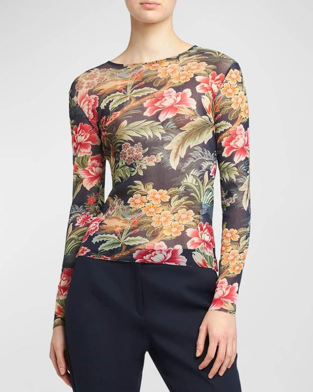 Floral Long-Sleeve Mesh Top Product Image