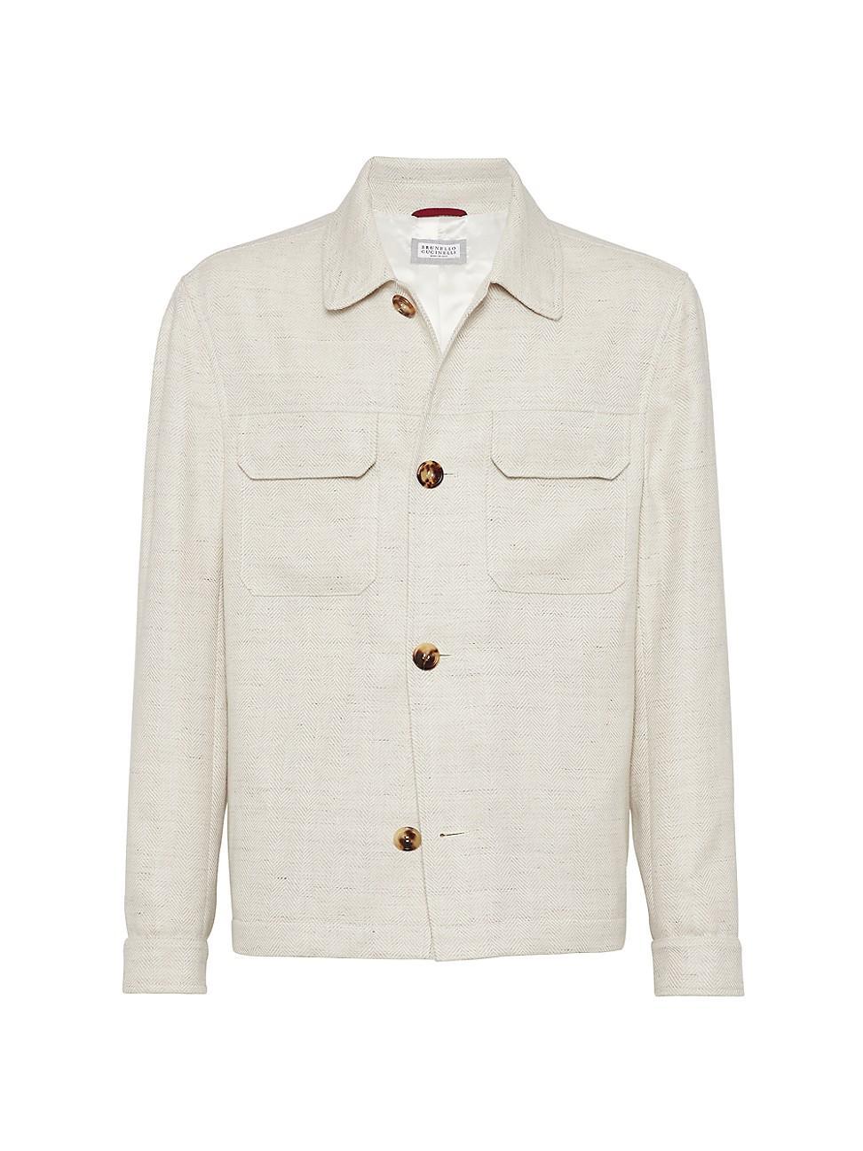 Mens Ecru Linen-Blend Chore Jacket Product Image