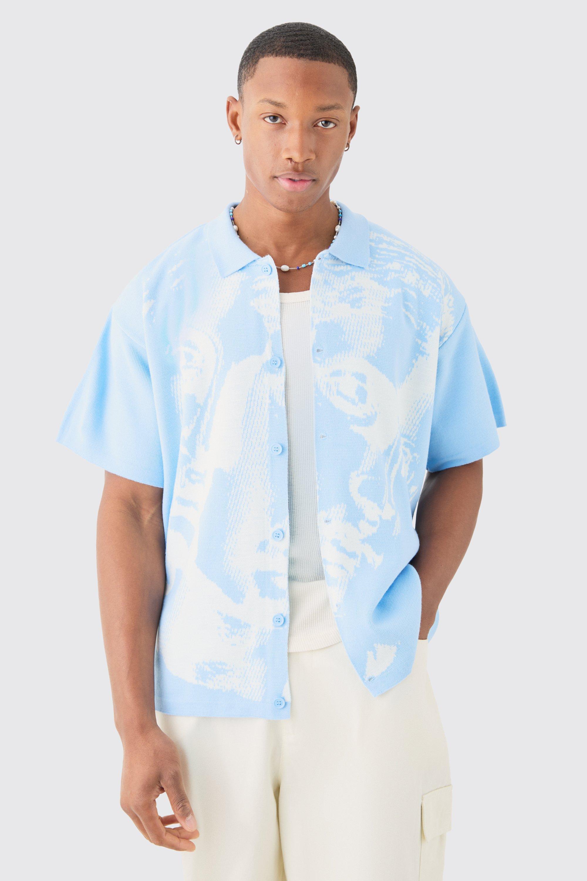 Boxy Oversized Renaissance Drawing Knitted Shirt | boohooMAN USA Product Image