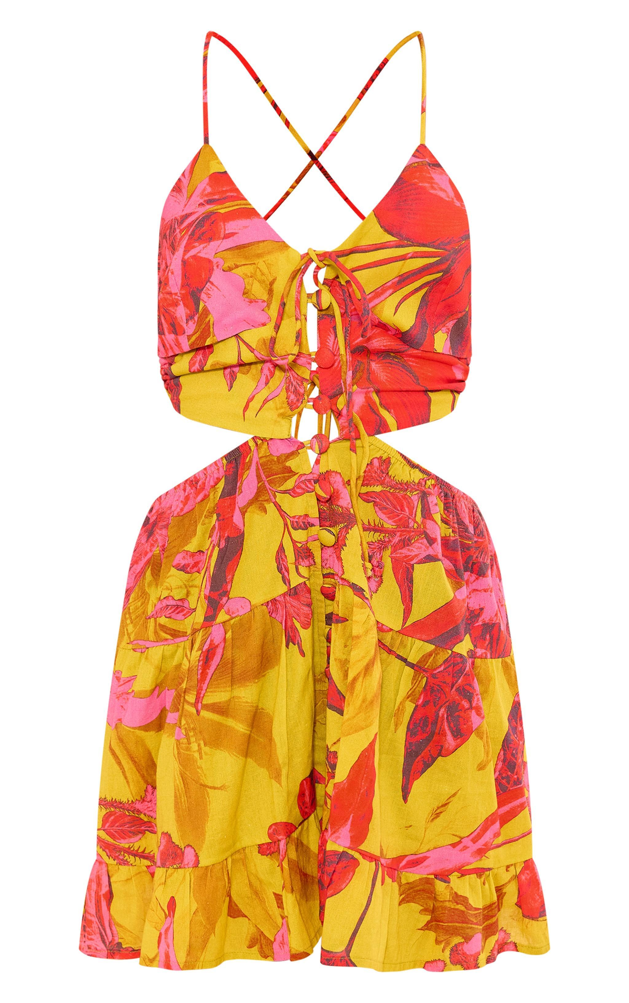 Multi Print Strappy Cut Out Shift Dress Product Image