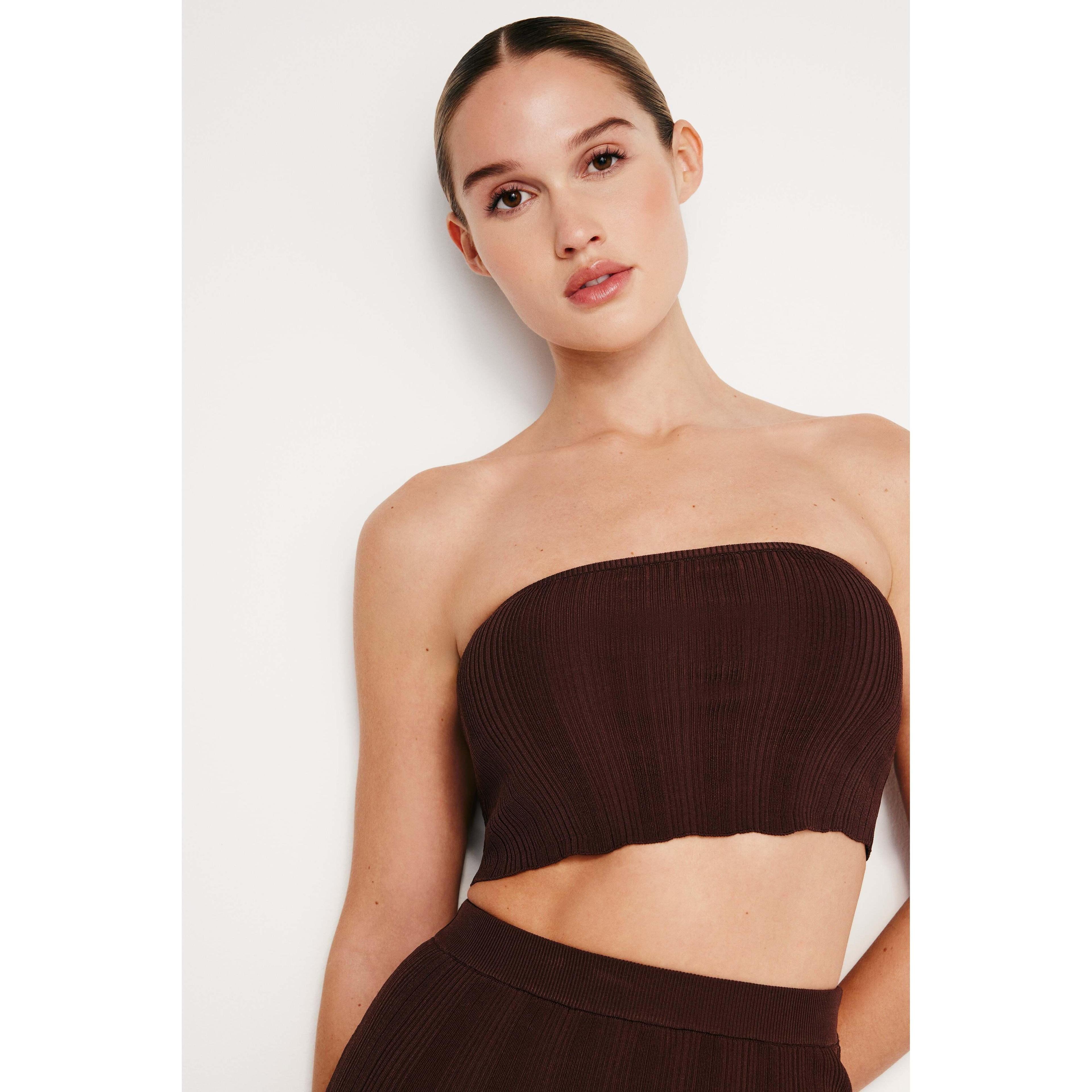 Womens Ribbed Knit Tube Top | Espresso, Size XL | Good American by Khlo Kardashian Product Image