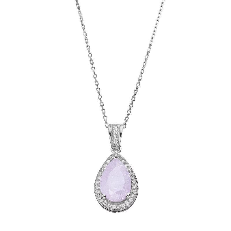 Sterling Silver Ice Cubic Zirconia Teardrop Halo Pendant Necklace, Womens Pink Product Image