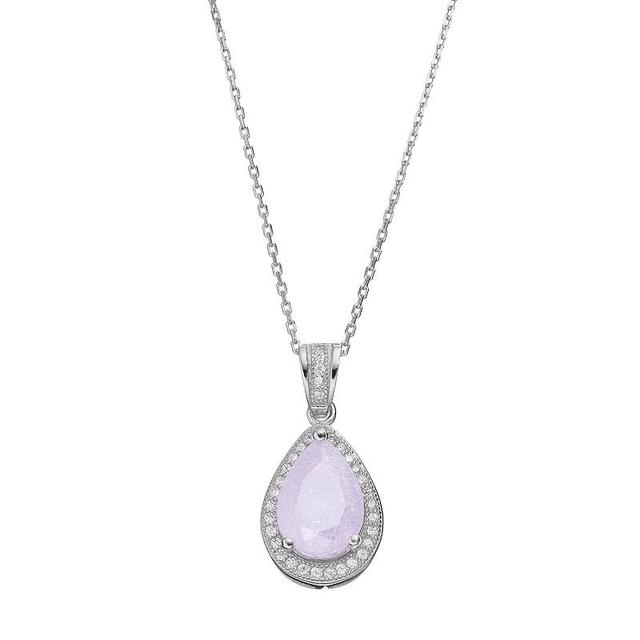 Sterling Silver Ice Cubic Zirconia Teardrop Halo Pendant Necklace, Womens Pink Product Image