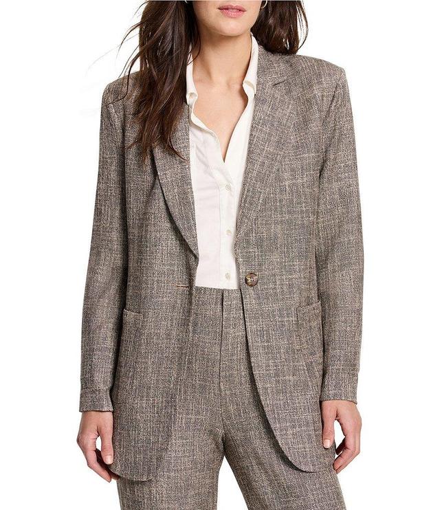 NIC + ZOE Tweed Notch Lapel Collar Long Sleeve Pocketed Button Front Boyfriend Blazer Product Image