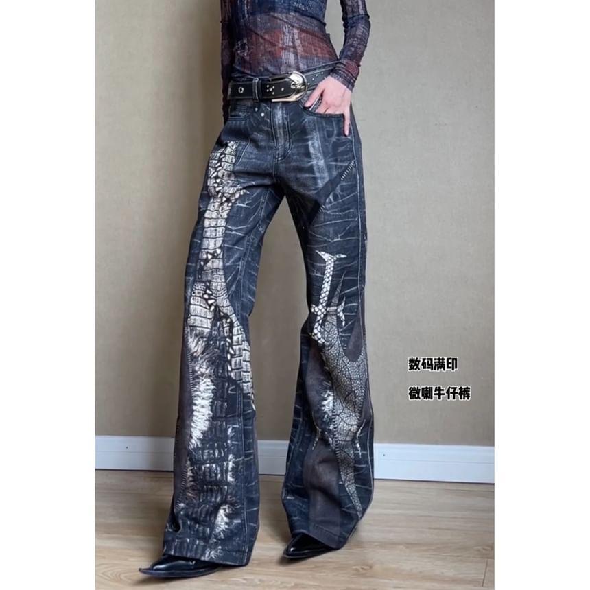 Low Waist Patterned Flared Jeans Product Image