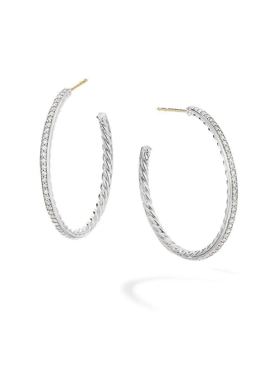 Womens Medium Hoop Earrings with Pav Diamonds Product Image