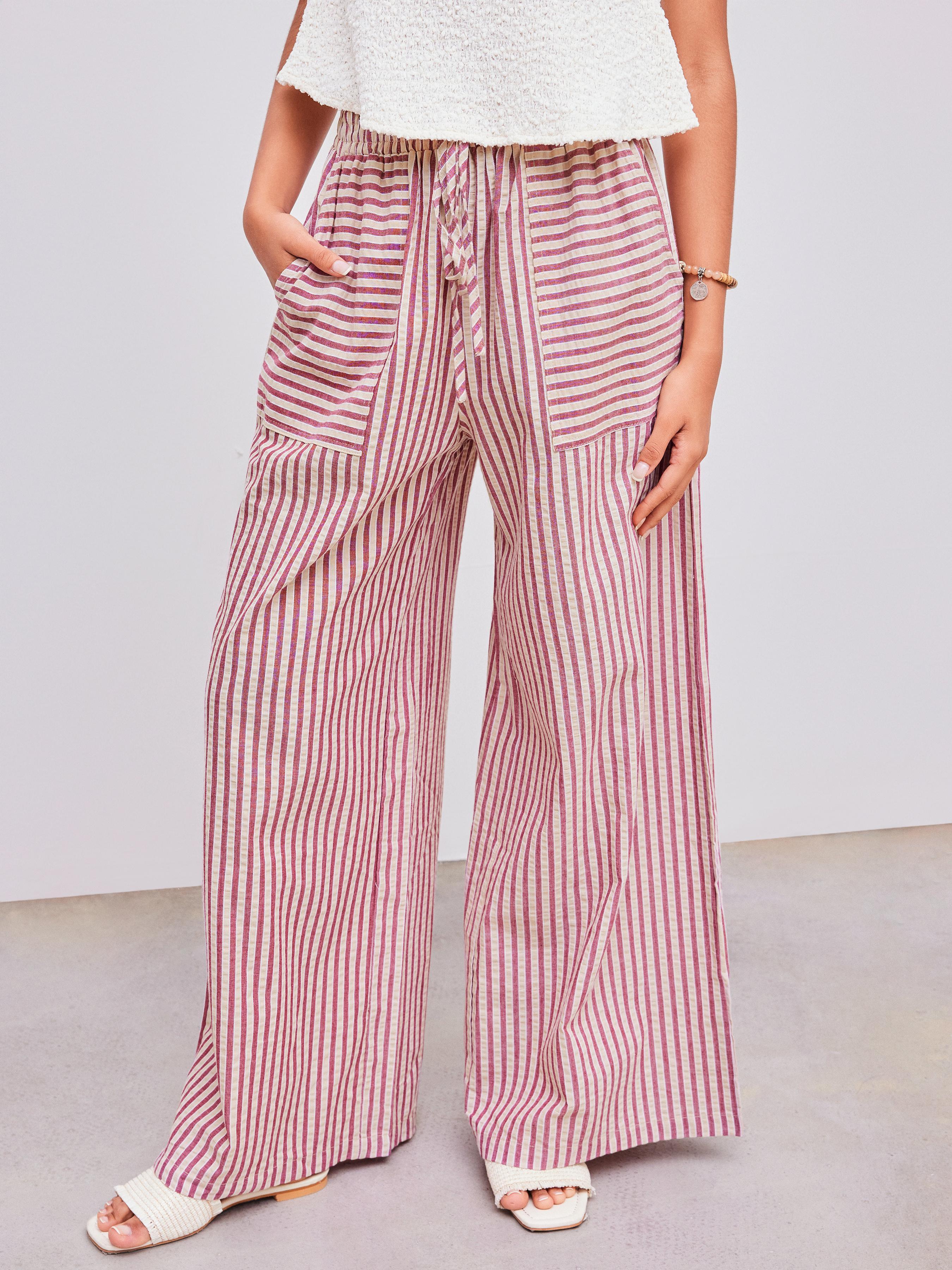 Woven Mid Rise Stripe Knotted Pocket Trousers product image