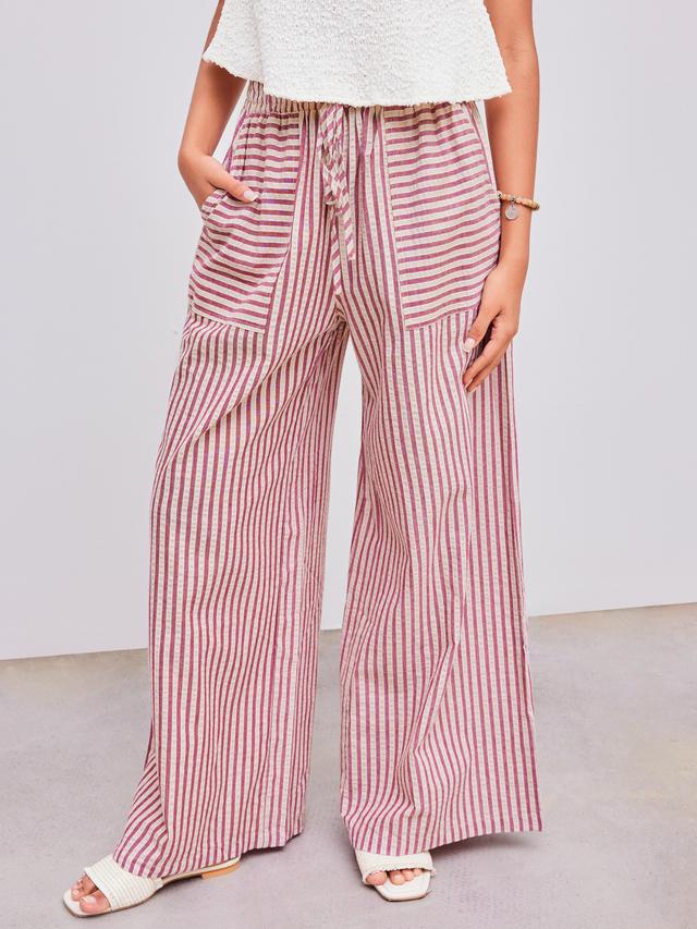 Woven Mid Rise Stripe Knotted Pocket Trousers Product Image