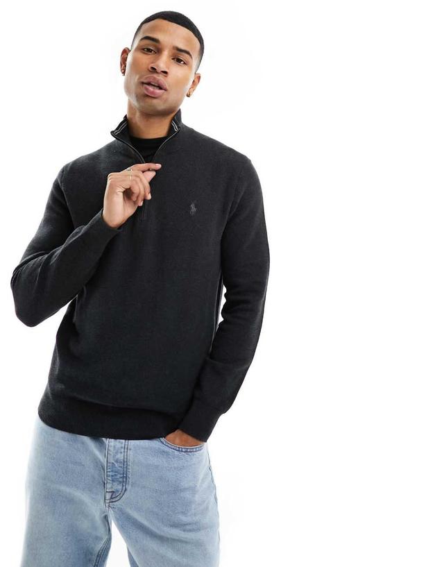 Polo Ralph Lauren icon logo half zip heavyweight cotton knit sweater Product Image