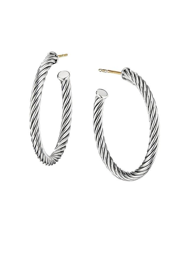 Womens Cable Sterling Silver Hoop Earrings Product Image