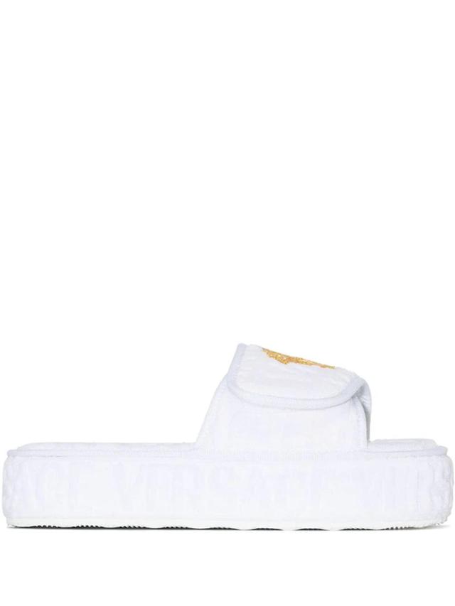 VERSACE Womens Z4001 White Tessuto Logo-emrboidered Cotton Slippers 6 Product Image