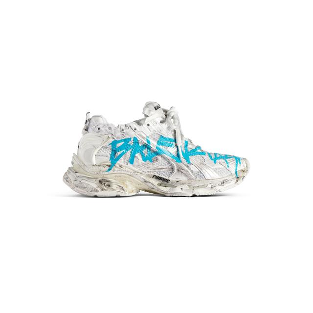 Men's Runner Graffiti Sneaker in White/blue Product Image